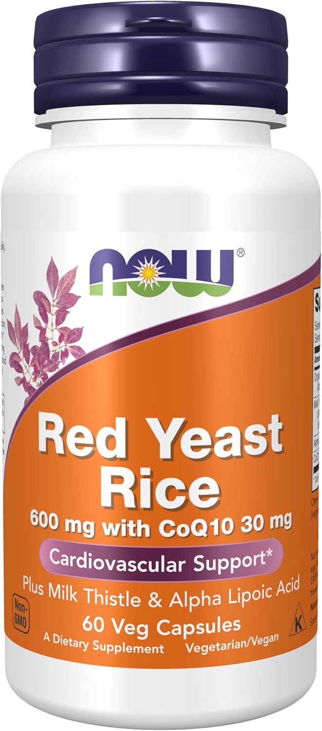 NOW Foods Supplements, Red Yeast Rice with CoQ10, plus Milk Thistle &amp; Alpha Lipoic Acid, 60 Veg Capsules