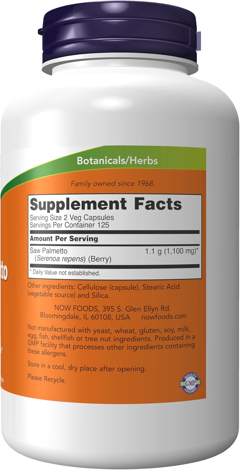 NOW Foods Supplements, Saw Palmetto Berries (Serenoa repens) 550 mg, Men&#39;s Health*, 250 Veg Capsules