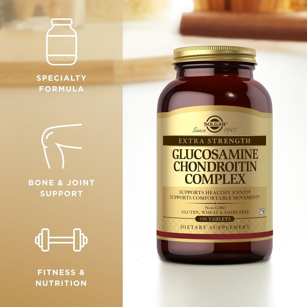 Solgar Extra Strength Glucosamine Chondroitin Complex - 150 Tablets - Supports Healthy Joints &amp; Comfortable Movement - Non-GMO, Gluten Free, Dairy Free - 50 Servings