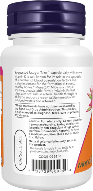 NOW Foods Supplements, Vitamin K2 (MK-7) 300 mcg, Extra Strength, Supports Bone Health*, 60 Veg Capsules