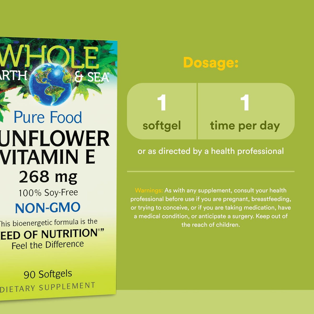 Whole Earth & Sea Sunflower Vitamin E 268 mg, Soy-Free, 90 Softgels