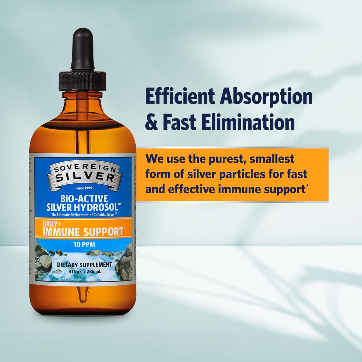 Sovereign Silver Immune Support - Colloidal Silver, Bio-Active Silver Hydrosol, 10 ppm, Liquid Dropper, 8 Fl Oz, (236 mL)