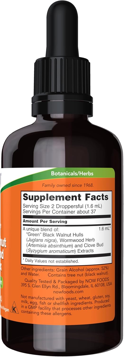 NOW Supplements, Green Black Walnut Wormwood Complex Liquid with Dropper, Herbal Supplement, 2-Ounce