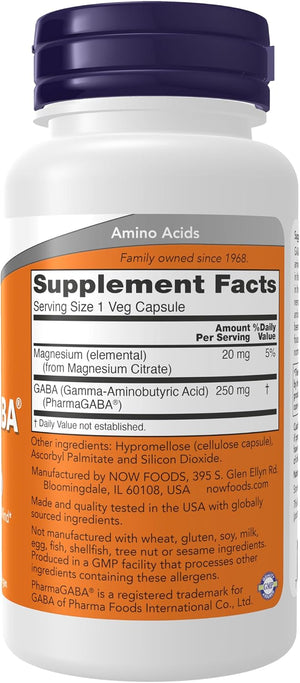 Now Supplements, PharmaGABA 250 mg with Magnesium Citrate, 60 Veg Caps, Relaxation Support