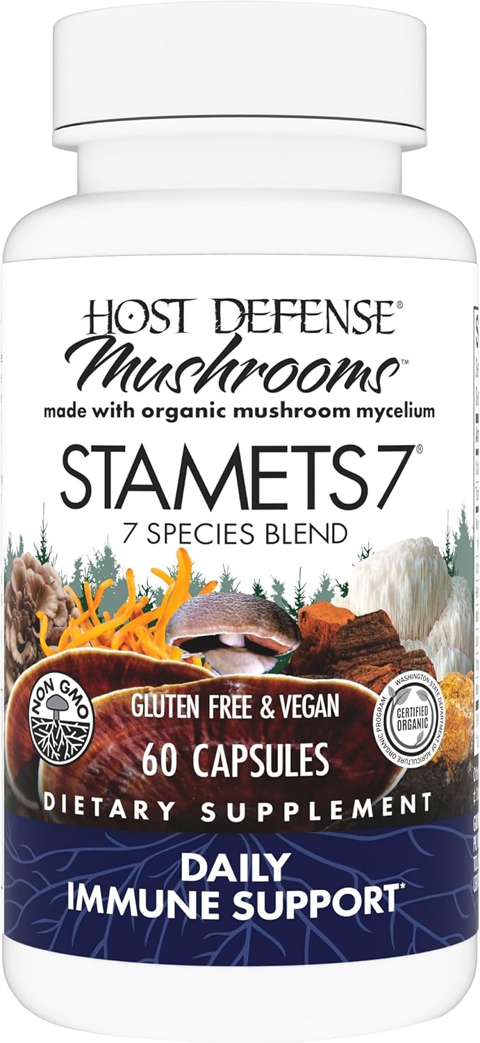 Host Defense Stamets 7-7 Species Blend - Mushroom Supplement for Immune Support - Includes Royal Sun Blazei, Cordyceps, Reishi, Maitake, Lion's Mane, Chaga & Mesima - 60 Capsules (30 Servings)