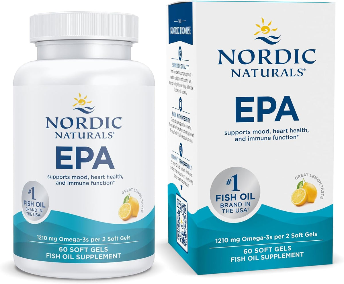 Nordic Naturals EPA, Lemon - 60 Soft Gels - 1210 mg Omega-3 - High-Intensity EPA Formula for Positive Mood, Heart Health &amp; Healthy Immunity - 30 Servings
