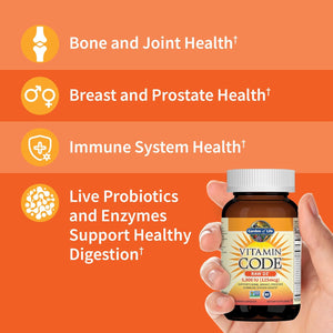 Garden of Life Vitamin D3 5000 IU, Raw Whole Food Supplements with Chlorella, Fruit, Veggies & Probiotics for Bone & Immune Health, 60 Vegetarian Capsules