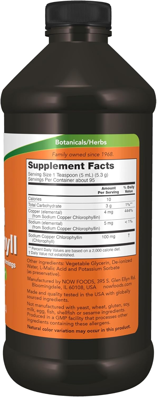 NOW Foods Supplements, Unflavored Chlorophyll Liquid, 100 mg per Teaspoon, 16 fl. oz.