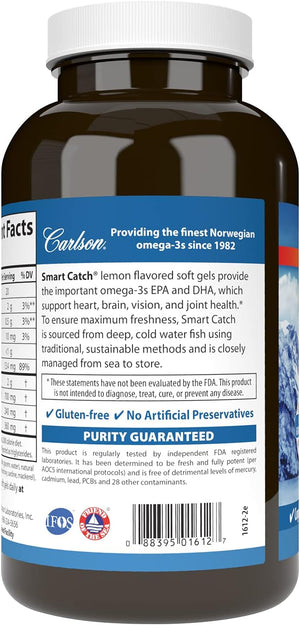 Carlson - Teen's Smart Catch, 700 mg Omega-3s, Cognitive Development, Brain Function & Vision Support, Lemon, 180 Softgels