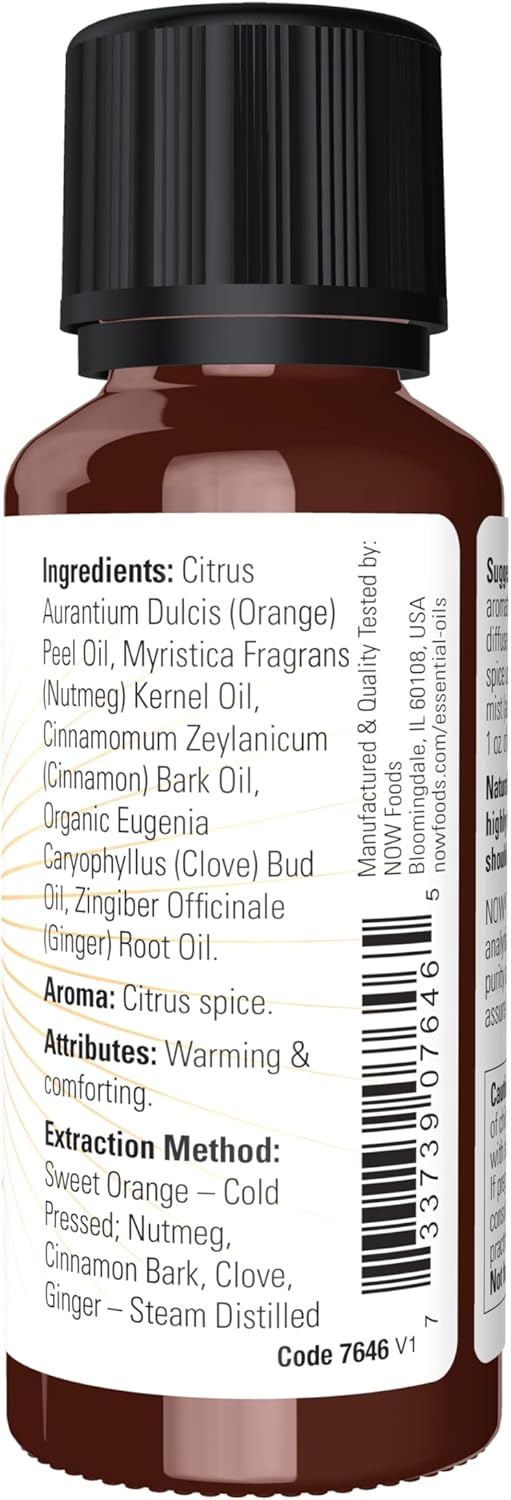 NOW Foods Essential Oils, Spiced Cider Oil Blend, Citrus Spice Scent With Warm and Comforting Attributes, 1-Ounce