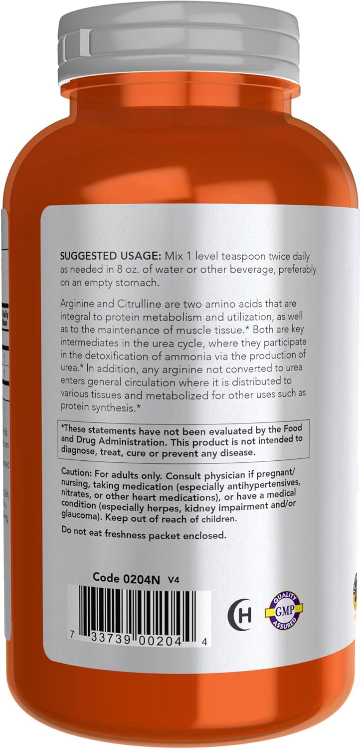 NOW Foods Sports Nutrition, Arginine &amp; Citrulline Powder, 1:1 Ratio, Amino Acid, 12-Ounce