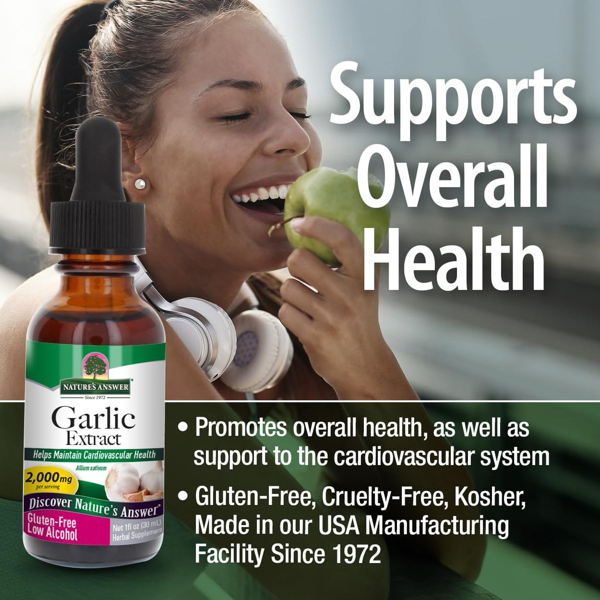 Nature&#39;s Answer Garlic 1oz Extract | Promotes Overall Well-Being | Made with Low Organic Alcohol | Gluten-Free, Non-GMO &amp; Kosher Certified