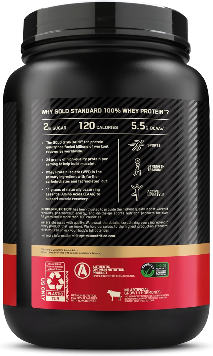 Optimum Nutrition Gold Standard 100% Whey Protein Powder, Vanilla Ice Cream, 2 Pound