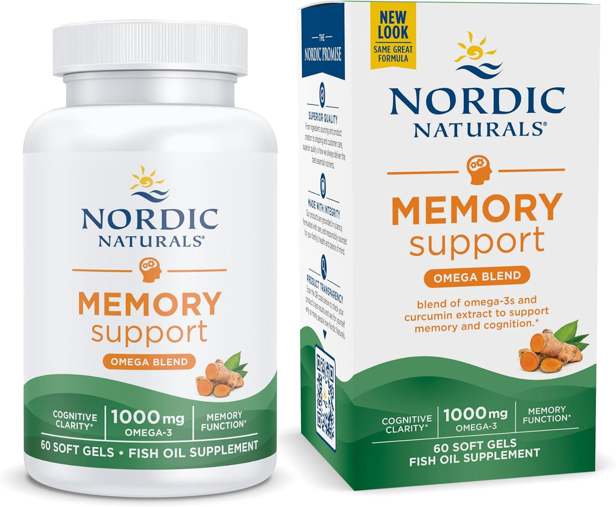Nordic Naturals Omega Memory with Curcumin, Lemon - 60 Soft Gels - 1000 mg Omega-3 + 400 mg Optimized Curcumin - Memory, Cognition - Contains Phosphatidylcholine &amp; Huperzine A - Non-GMO - 30 Servings