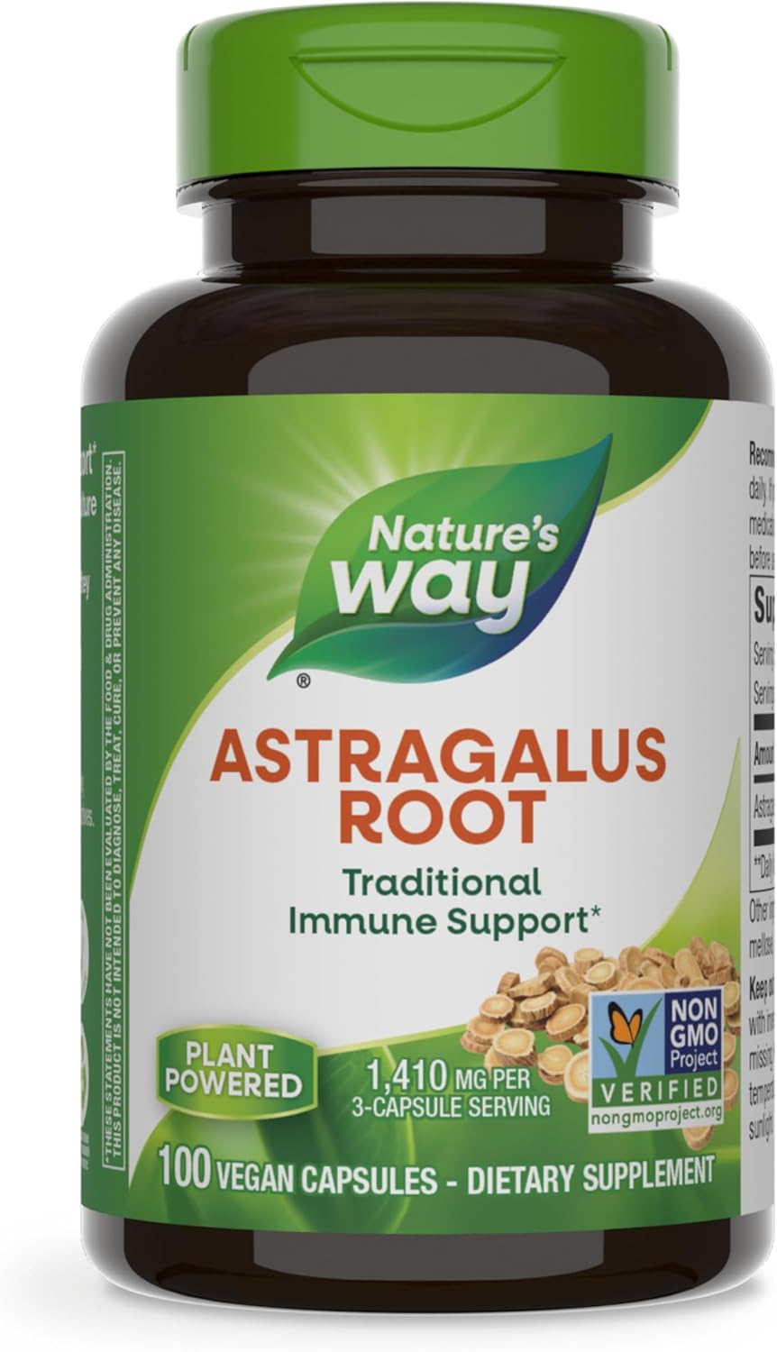 Nature&#39;s Way Astragalus Root, Traditional Immune Support*, 1,410 mg per 3-Capsule Serving, Non-GMO Project Verified, Vegan, 100 Capsules