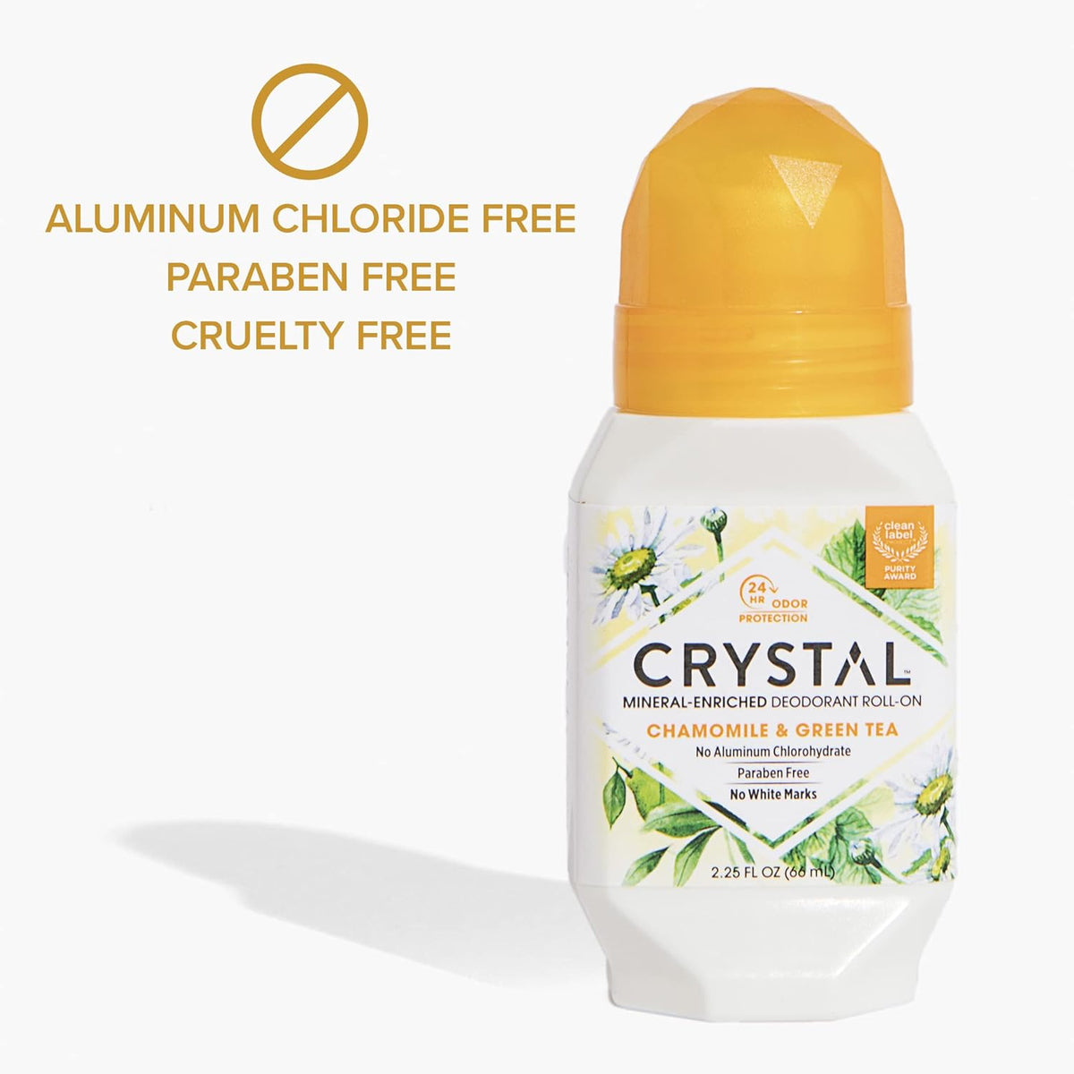 Crystal Essence Mineral Deodorant Roll-On, Chamomile &amp; Green Tea 2.25 oz