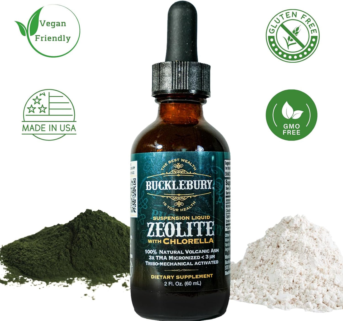 Zeolite Liquid Suspension w/Chlorella - Detox Support, Immune System and Digestive Tract Health Support for Kids and Adults (60 Servings)