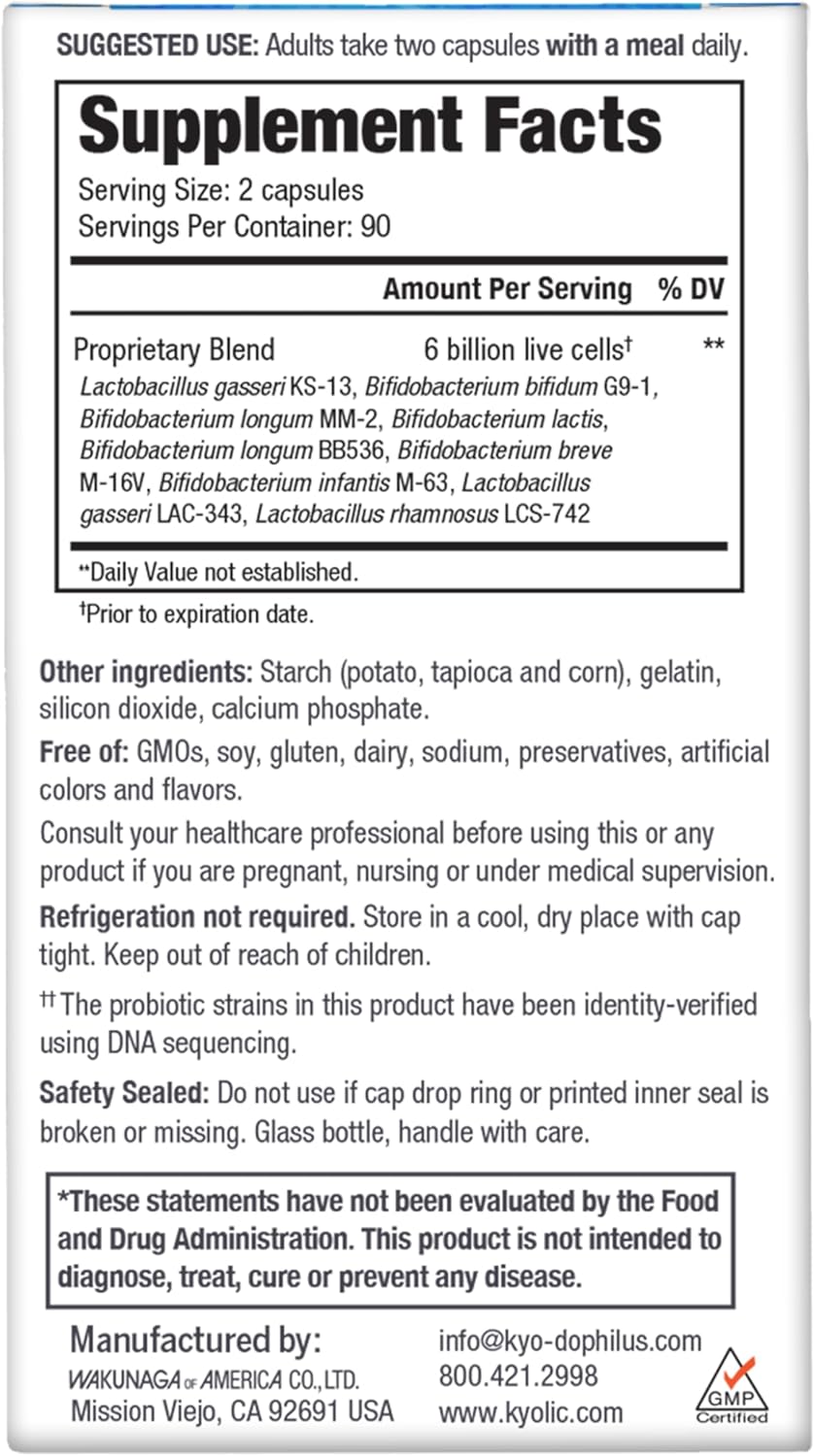 Kyolic Kyo-Dophilus Multi 9 Probiotic, For Strong Gut Health Balance and Support, 180 Count