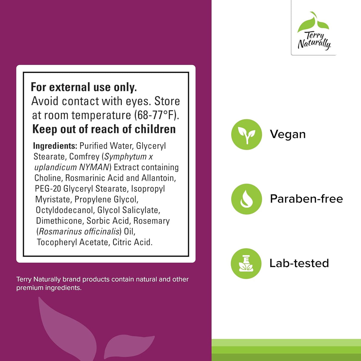 Terry Naturally Traumaplant Comfrey Cream - Non-Staining Herbal Cream - Clinically Studied and Free of Pyrrolizidine Alkaloids - for External Use Only - 1.76 oz