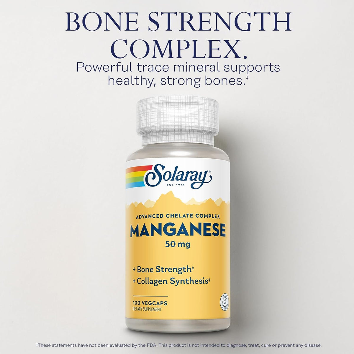 SOLARAY Manganese Supplement 50 mg - Essential Trace Minerals - Advanced Trace Mineral Supplements for Bone Strength and Bone Health Support - Lab Verified, 60-Day Guarantee, 100 Servings, 100 VegCaps