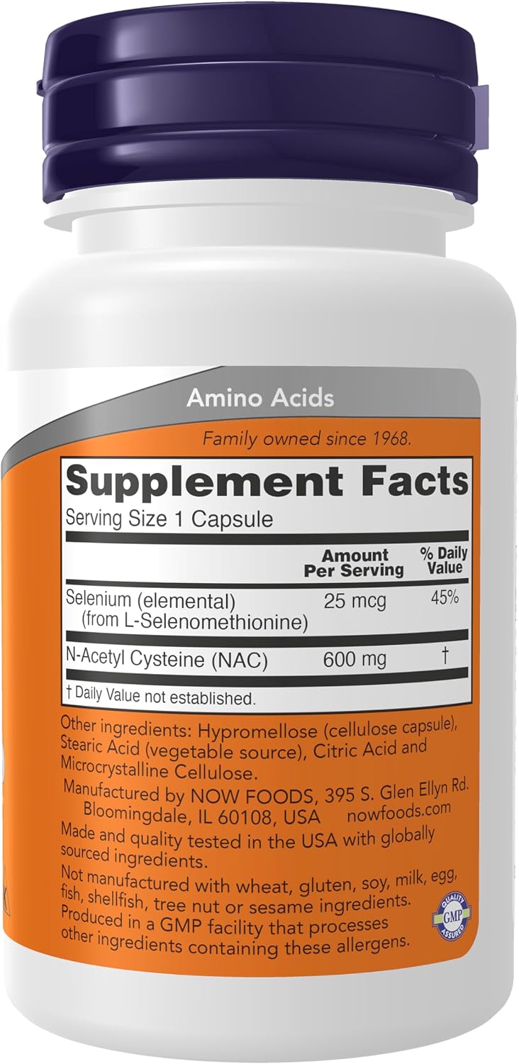 Now Supplements, NAC (N-Acetyl Cysteine) 600 mg with Selenium 30 Capsules