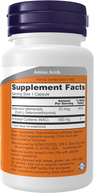 Now Supplements, NAC (N-Acetyl Cysteine) 600 mg with Selenium 30 Capsules