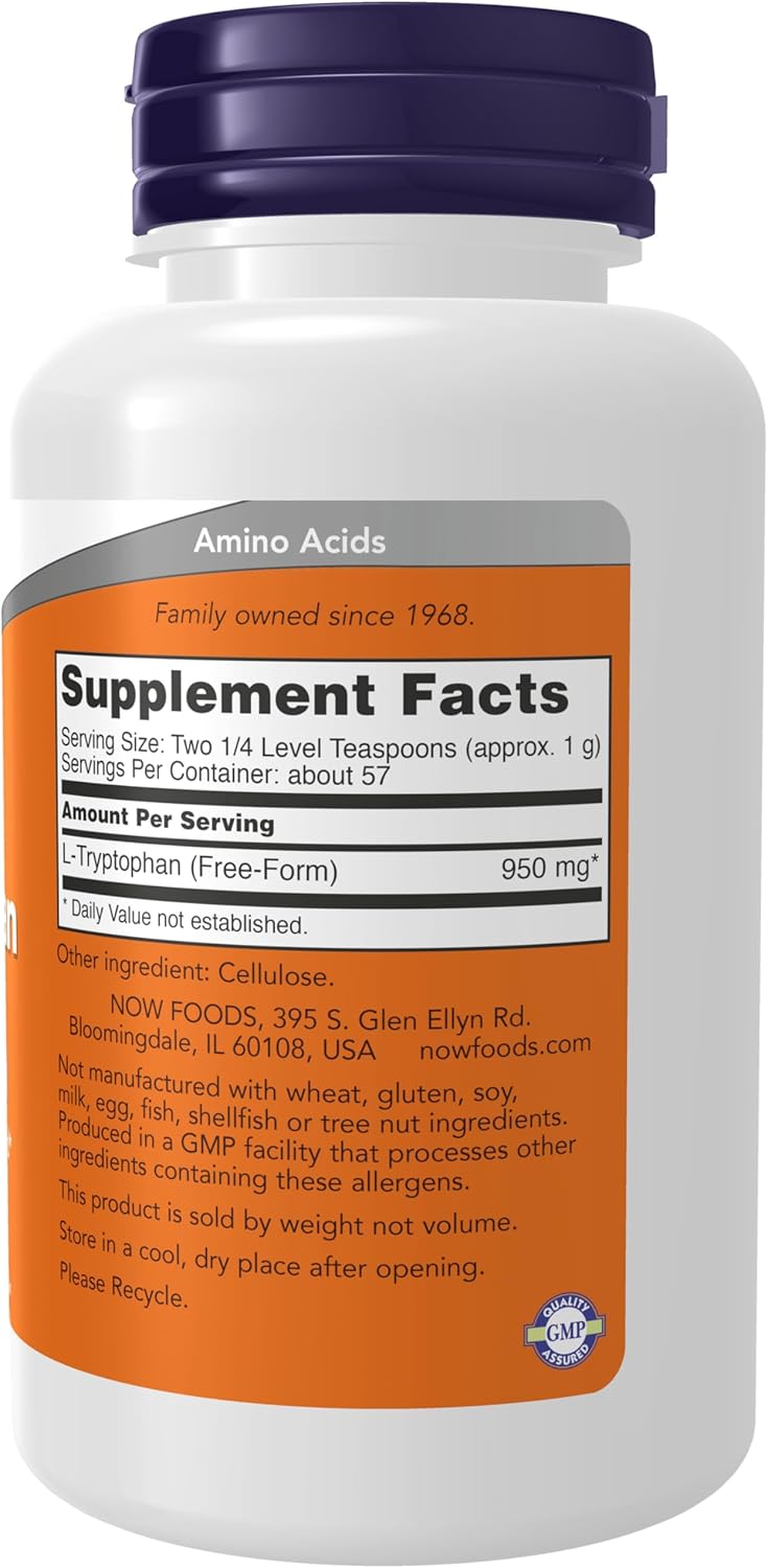 NOW Foods Supplements, L-Tryptophan Powder, Free-Form, Supports Relaxation*, Amino Acid, 2-Ounce