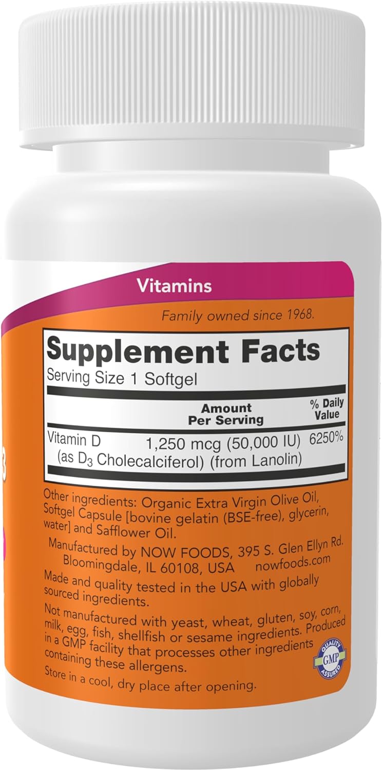 NOW Vitamin D-3, 50000 IU, 50 Softgels