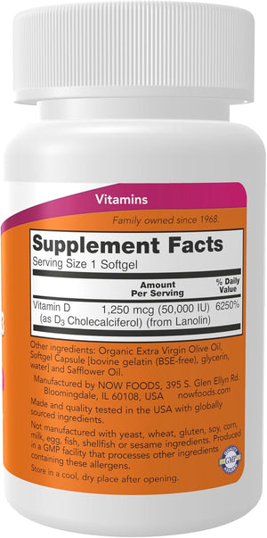 NOW Vitamin D-3, 50000 IU, 50 Softgels
