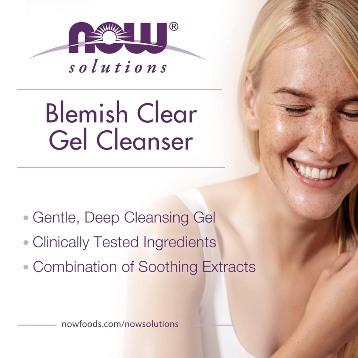 NOW Foods Solutions, Blemish Clear Gel Cleanser, Gentle Deep Cleansing, Cleans Pores, Purify, 4-Ounce
