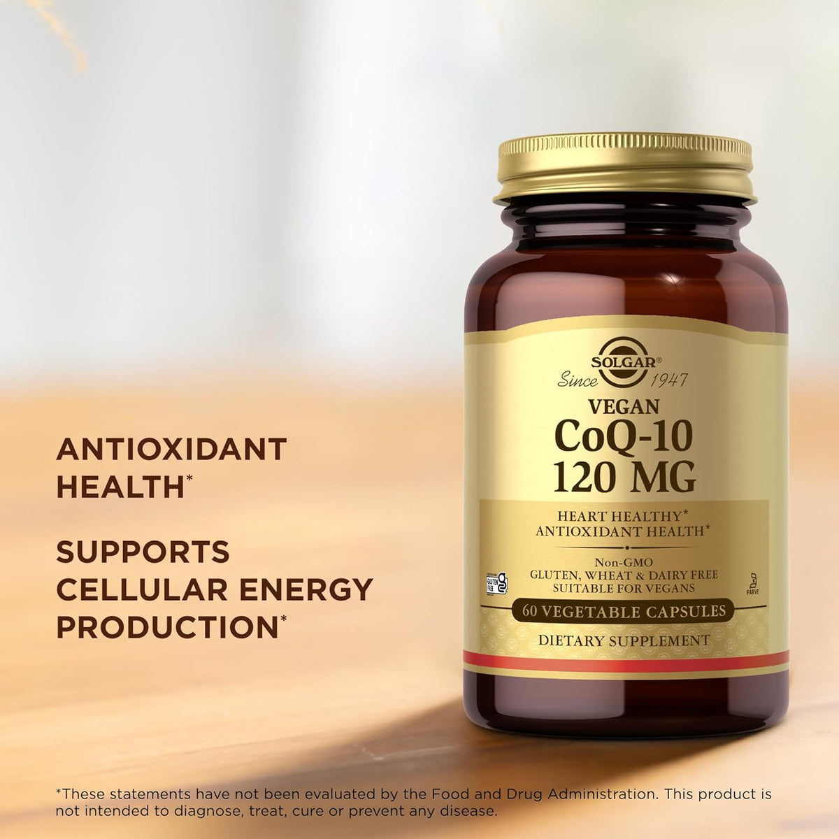 Solgar Vegan CoQ-10 120 mg - 60 Vegetable Capsules - Antioxidant Health - Non-GMO, Gluten Free, Dairy Free, Kosher - 60 Servings