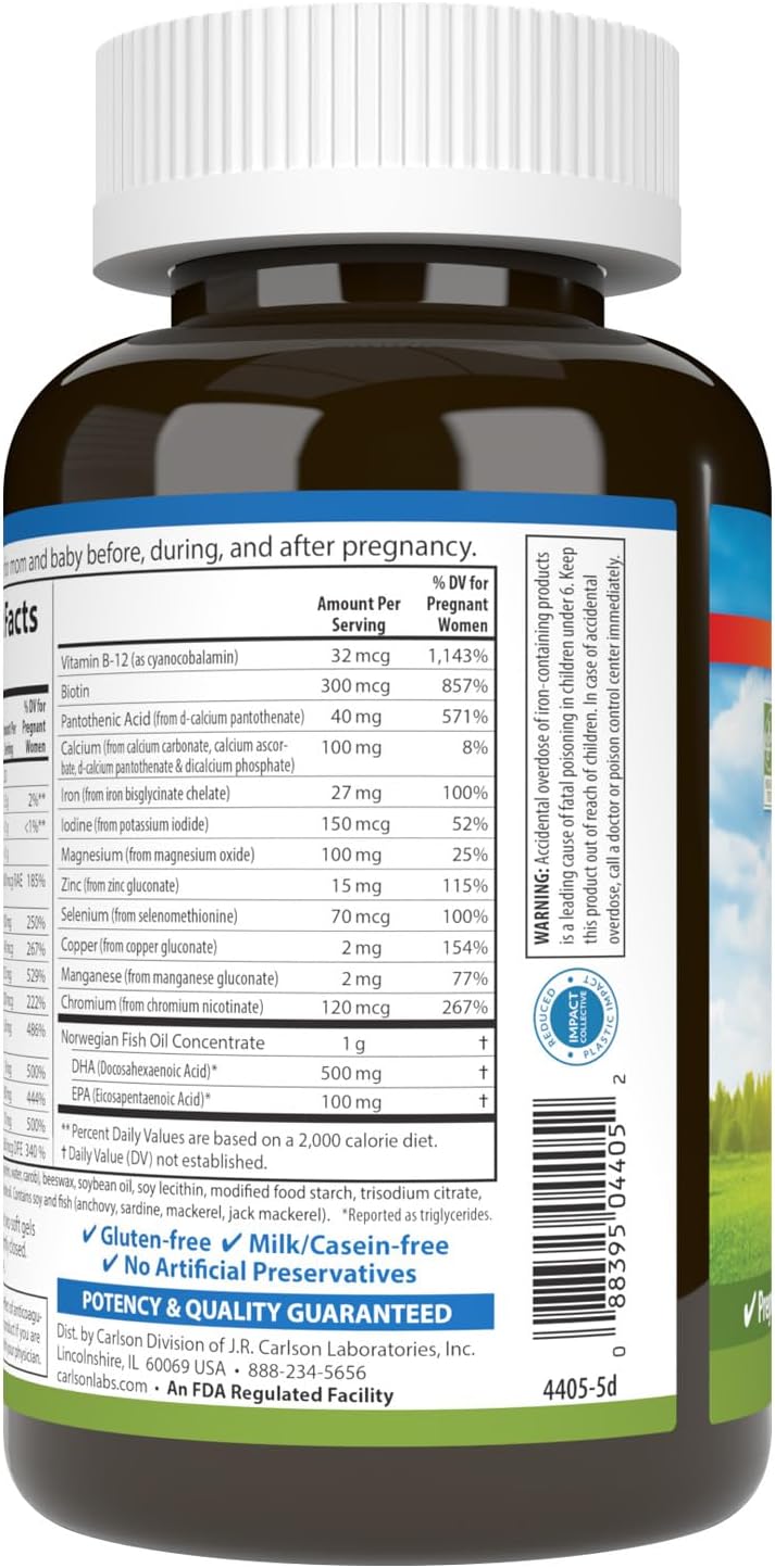 Carlson Labs Pre-Natal Multivitamin Tablets with DHA, 120 Count
