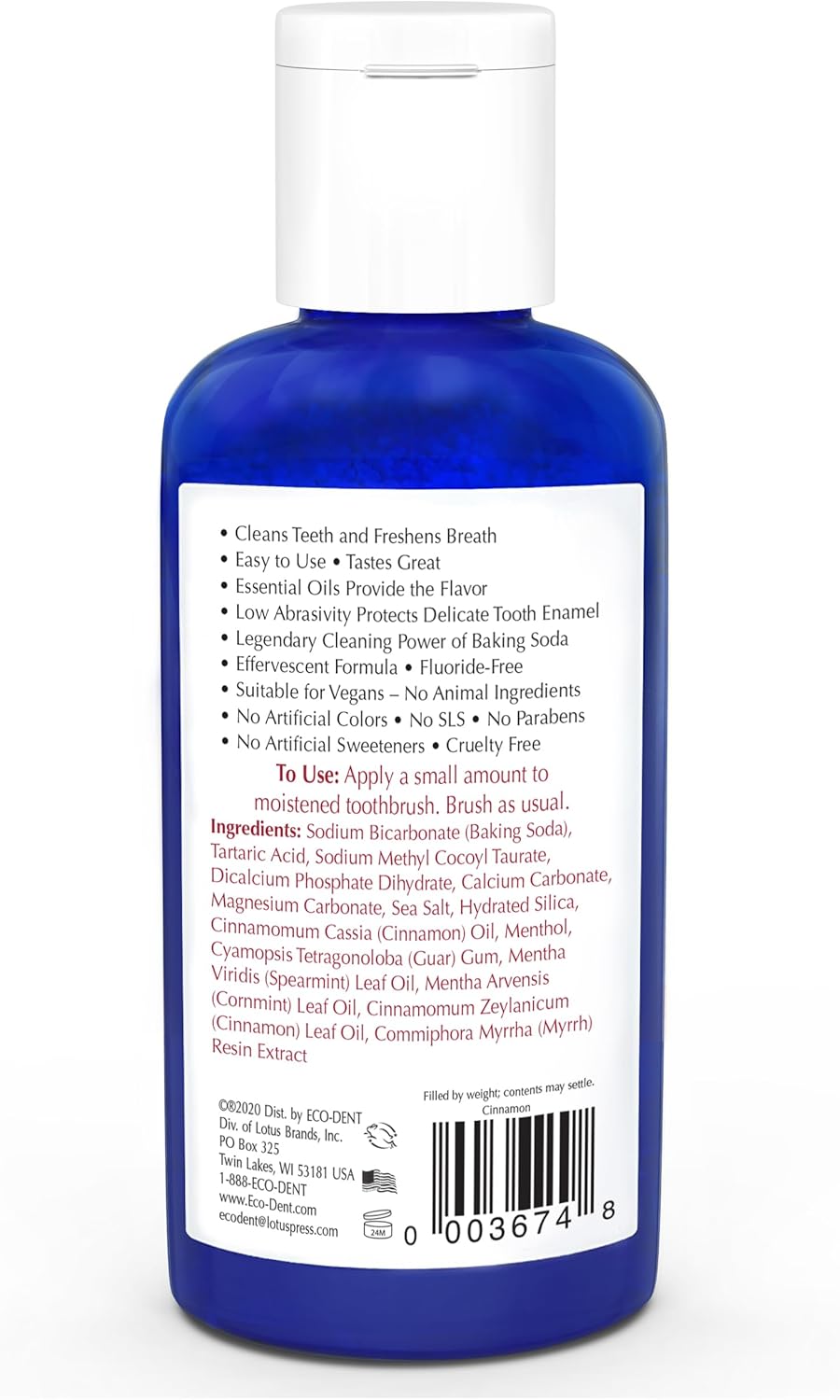 Eco-Dent DailyCare Baking Soda Toothpowder, Cinnamon - Fluoride-Free Toothpaste Powder, SLS-Free Tooth Powder with Baking Soda, Minerals, and Essential Oils, Toothpaste Alternative, 2 Oz