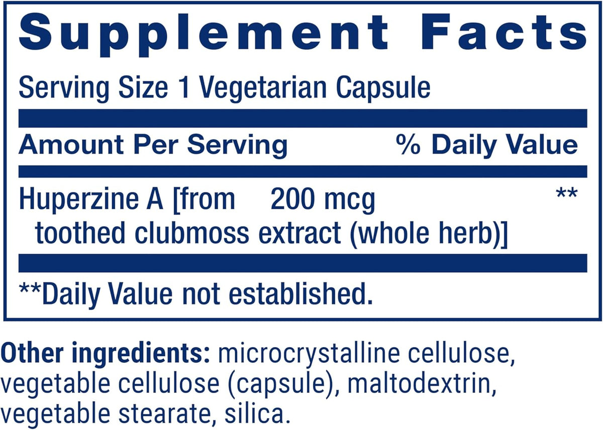 Life Extension Huperzine A, Memory Health, Cognitive Health, Chinese Club Moss Extract, Gluten-Free, Non-GMO, Vegetarian, 60 Capsules