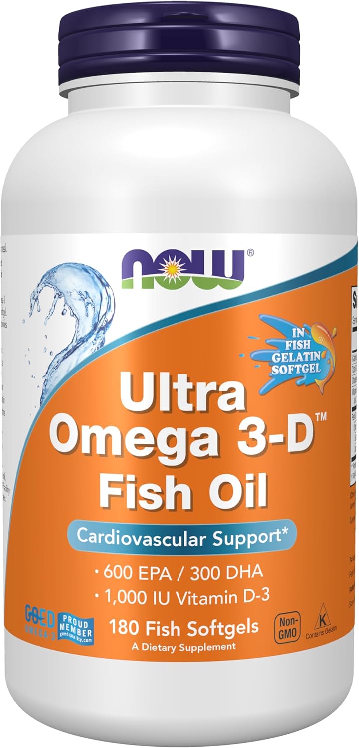 NOW Foods Supplements, Ultra Omega 3-D™, Omega-3 Fish Oil + Vitamin D-3, Cardiovascular Support*, 180 Softgels