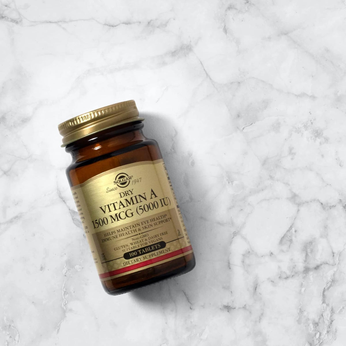 Solgar Dry Vitamin A 1500 mcg (5000 IU), 100 Tablets - Supports Healthy Eyes, Skin &amp; Immune System - Non-GMO, Vegan, Gluten Free, Dairy Free, Kosher - 100 Servings