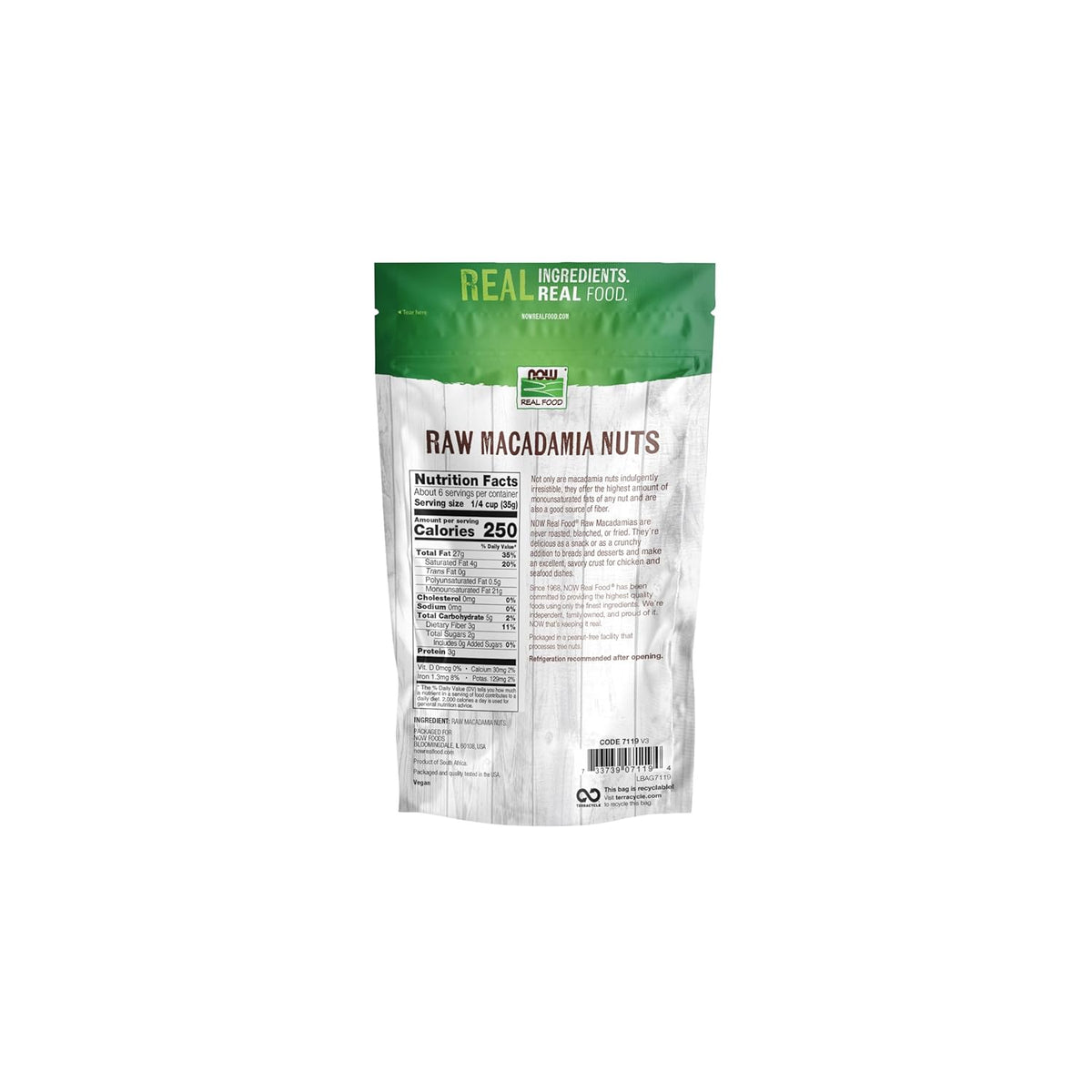 NOW Foods, Raw Macadamia Nuts, Unsalted, Good Source of Fiber, Non-GMO Project Verified, 8-Ounce