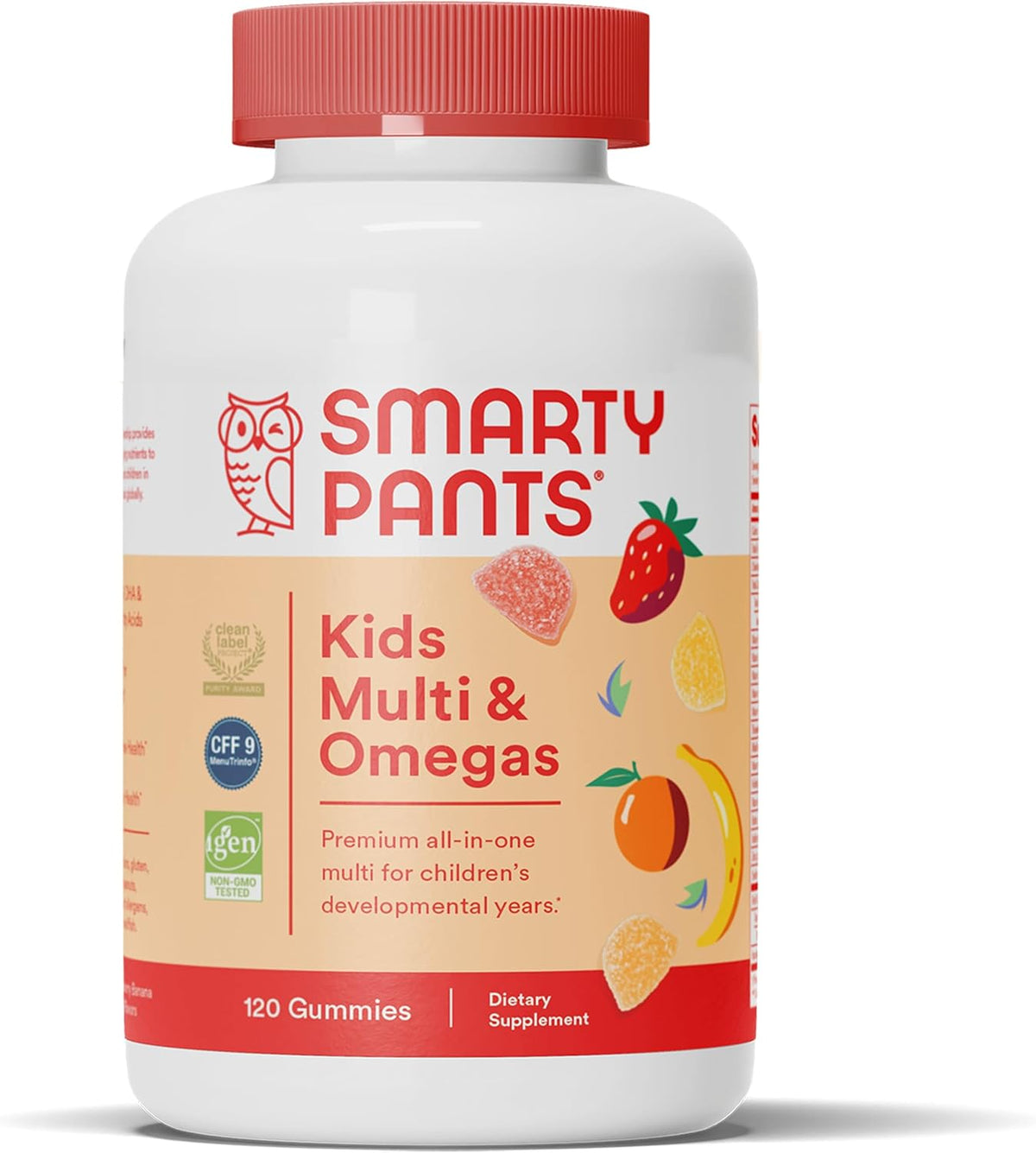 SmartyPants Kids Multivitamin Gummies: Omega 3 Fish Oil (EPA/DHA), Vitamin D3, C, Vitamin B12, B6, A, K &amp; Zinc for Immune Support, Biotin, Gluten Free, Three Fruit Flavors, 120 Count (30 Day Supply