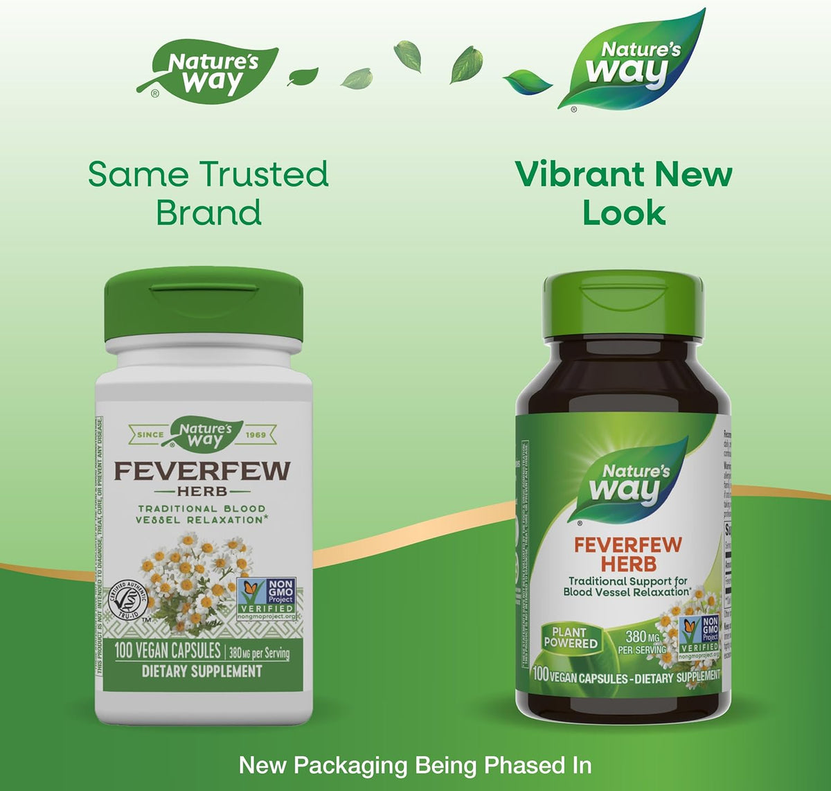 Nature's Way Feverfew Herb, Traditional Support for Blood Vessel Relaxation*, 380 mg per Serving, Non-GMO Project Verified, 100 Vegan Capsules