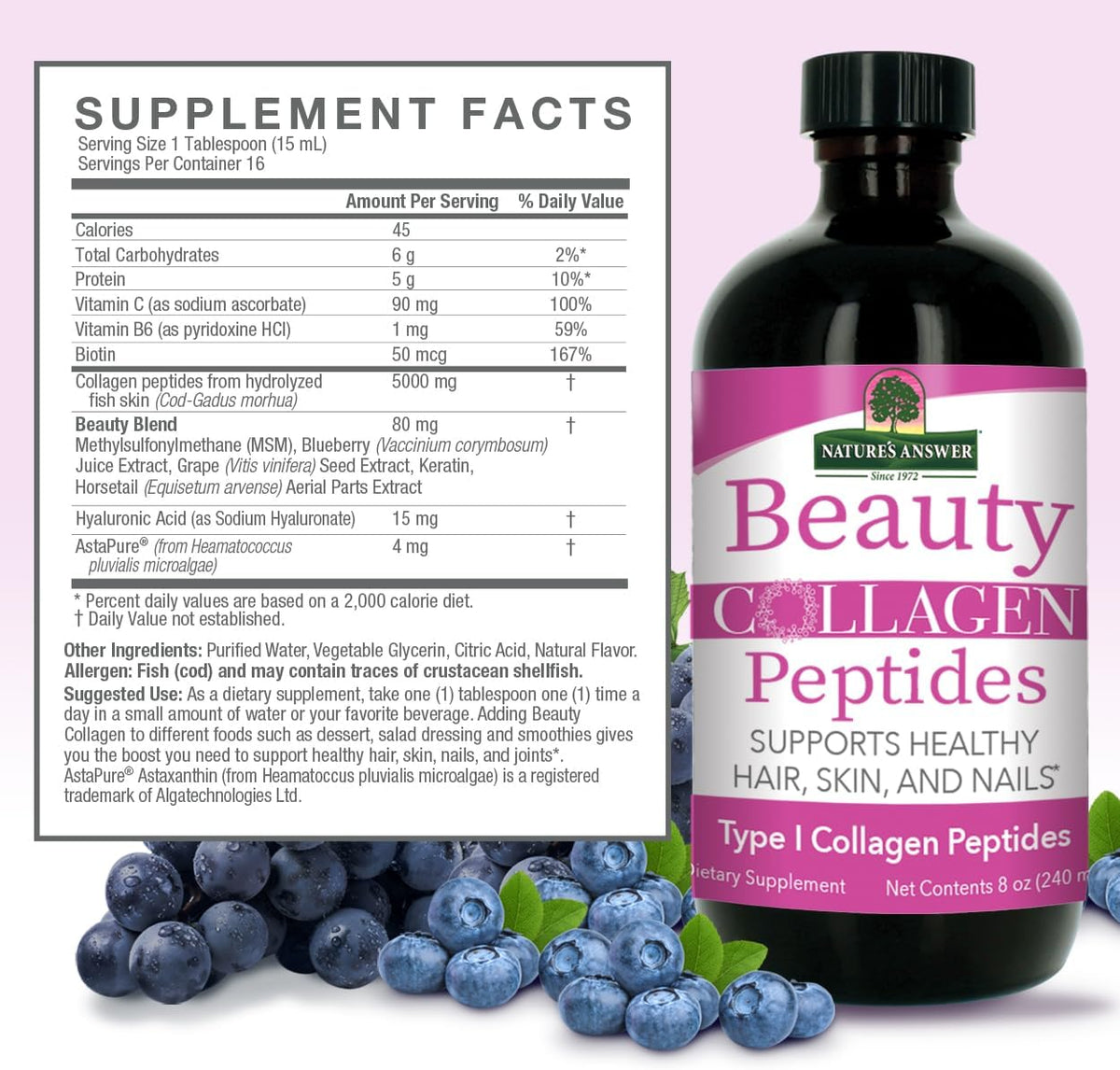 Nature&#39;s Answer Beauty Collagen Peptides 8 Fluid Ounces | Hair, Skin &amp; Nail Support | Gluten-Free | Alcohol-Free | Non-GMO | Cruelty-Free | Single Count