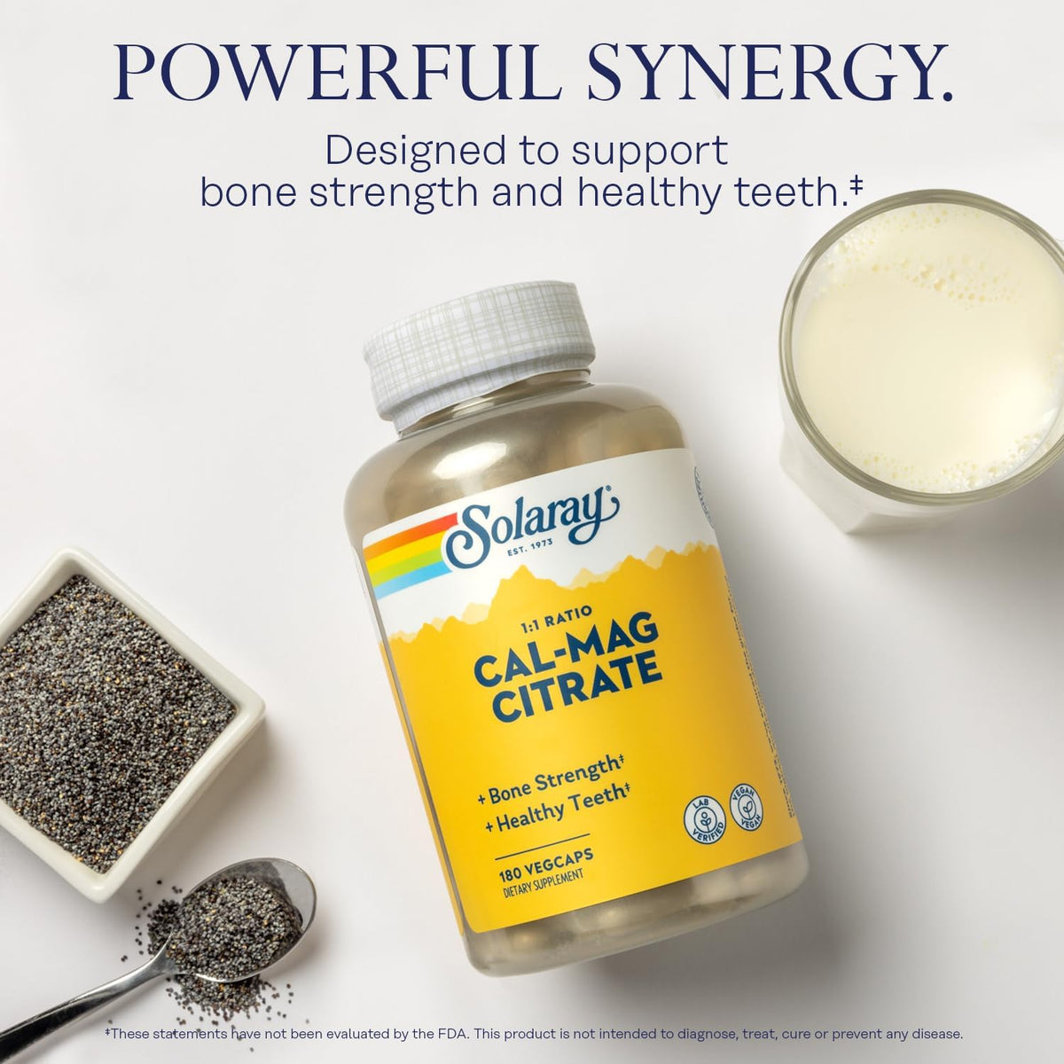 Solaray Calcium Magnesium Citrate 1:1 Ratio, Healthy Bones, Teeth, Muscle &amp; Nervous System Support, 30 Serv, 180 VegCaps