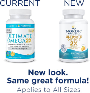 Nordic Naturals Ultimate Omega 2X, Lemon Flavor - 60 Soft Gels - 2150 mg Omega-3 - High-Potency Fish Oil with EPA & DHA - Promotes Brain & Heart Health - Non-GMO - 30 Servings