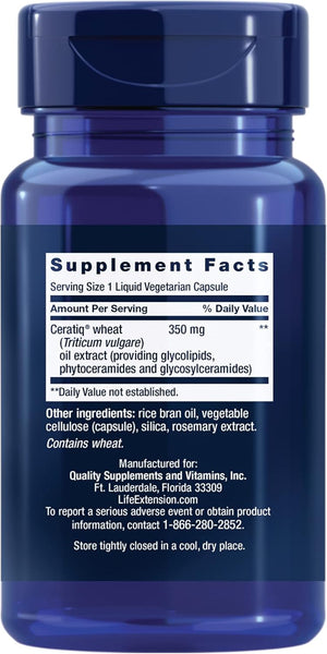 Life Extension Skin Restoring Ceramides - Promotes Hydration & Encourages Healthy Ceramide Levels in Skin - Once-Daily Oral Supplement - Non-GMO, Gluten-Free – 30 Liquid Vegetarian Capsules