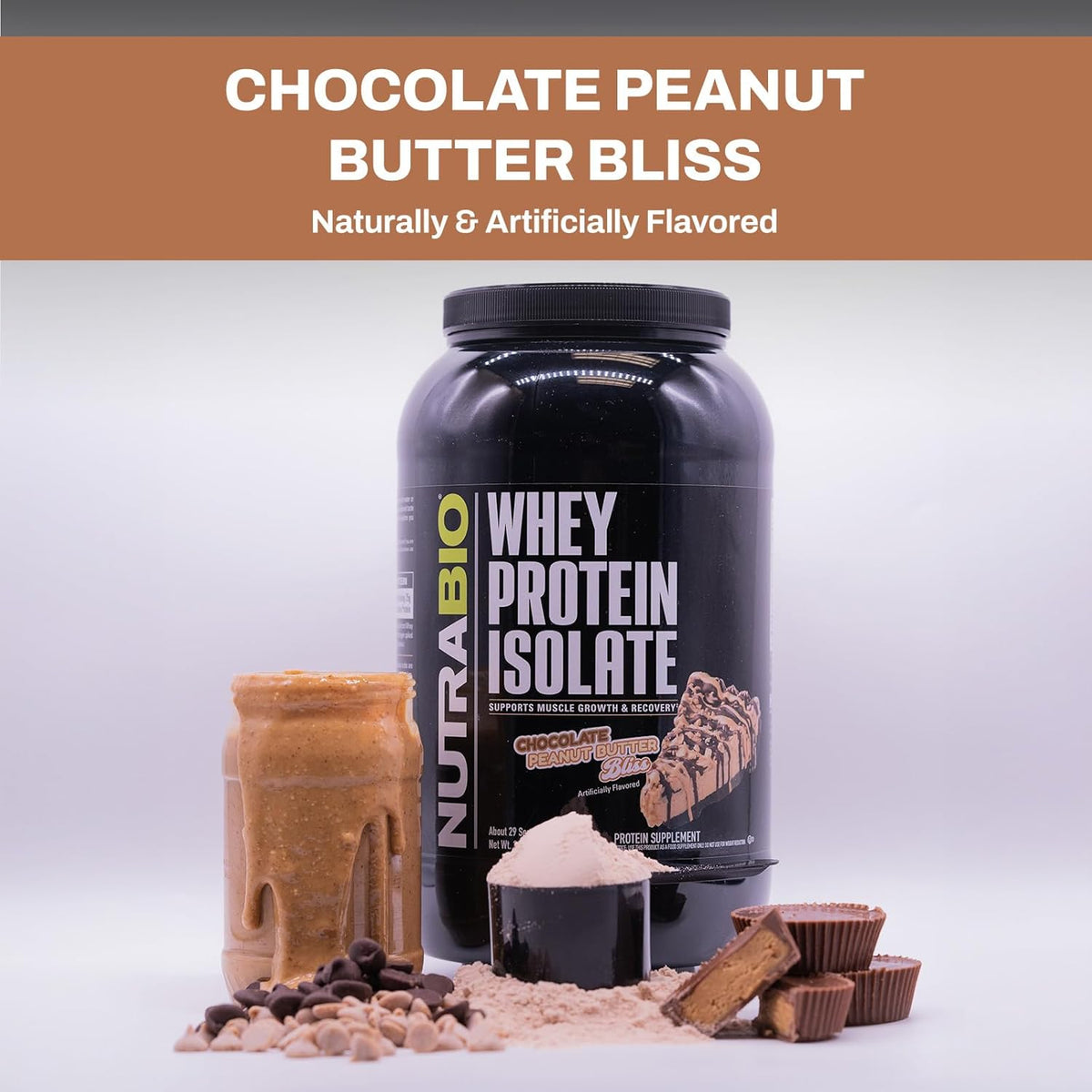 NutraBio 100% Whey Protein Isolate Protein Powder – 25g Protein with Complete Amino Acid Profile, Non-GMO, Gluten Free, Low Carb and Low Calorie Whey Protein Powder - Chocolate Peanut Butter - 2 Lbs.