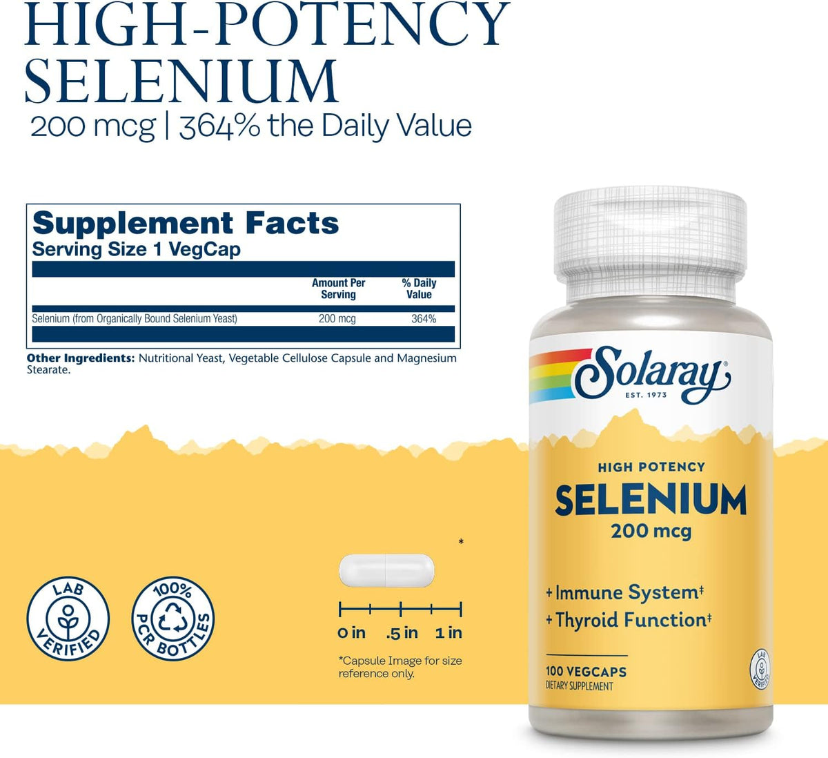 Solaray Selenium, High Potency, Healthy Immune System, Thyroid Function &amp; Antioxidant Support, 100 VegCaps