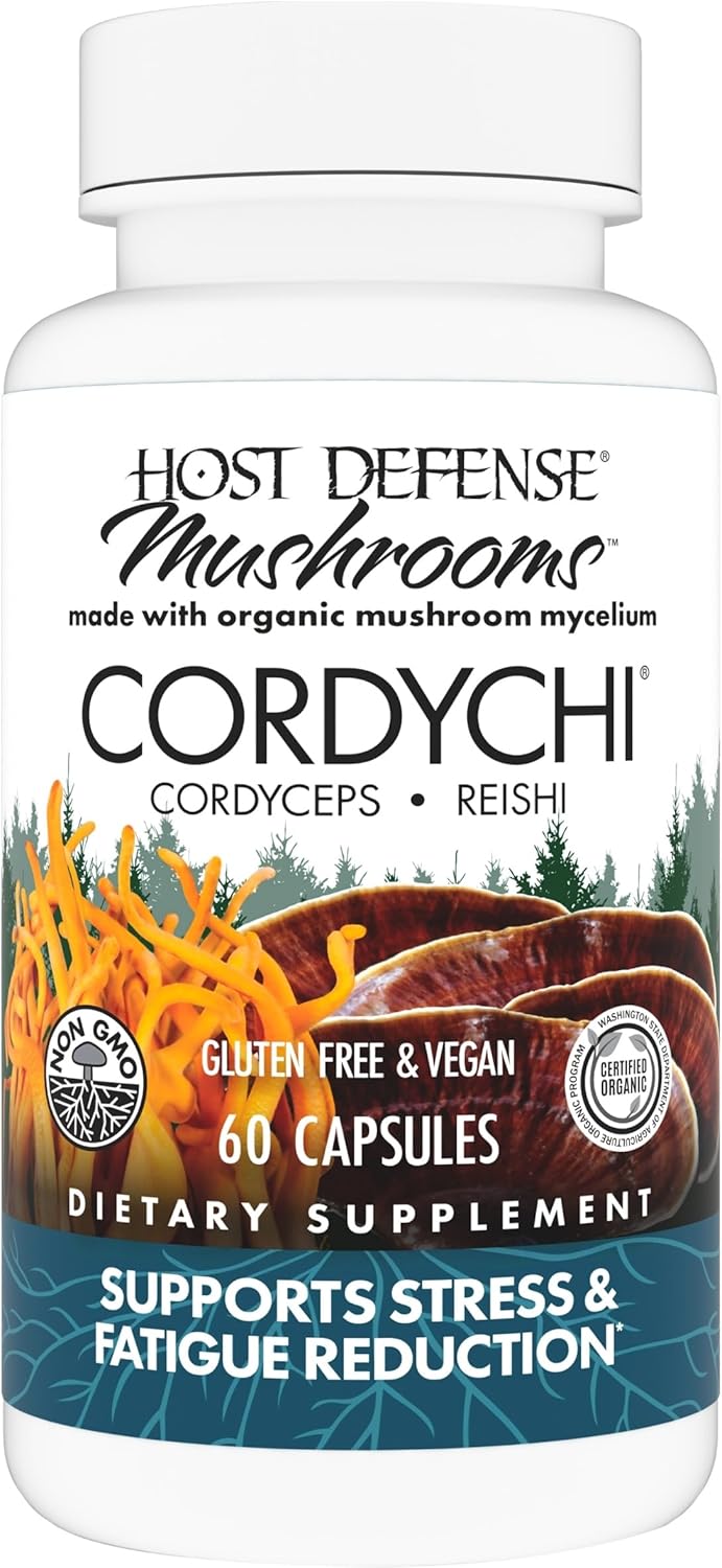 Host Defense CordyChi Capsules - Energy & Immune Support Supplement - Cordyceps & Reishi Mushroom Supplement for Relaxation & Respiratory Support - Aids Against Tiredness - 60 Capsules (30 Servings)