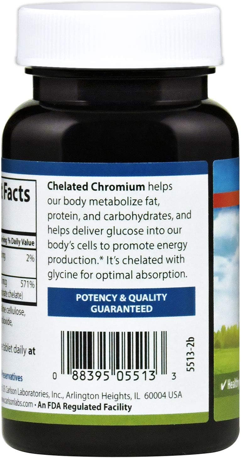 Carlson Chelated Chromium 200 mcg Superior Absorption - Healthy Metabolism Energy Production &amp; Optimal Wellness - 300 Tablets