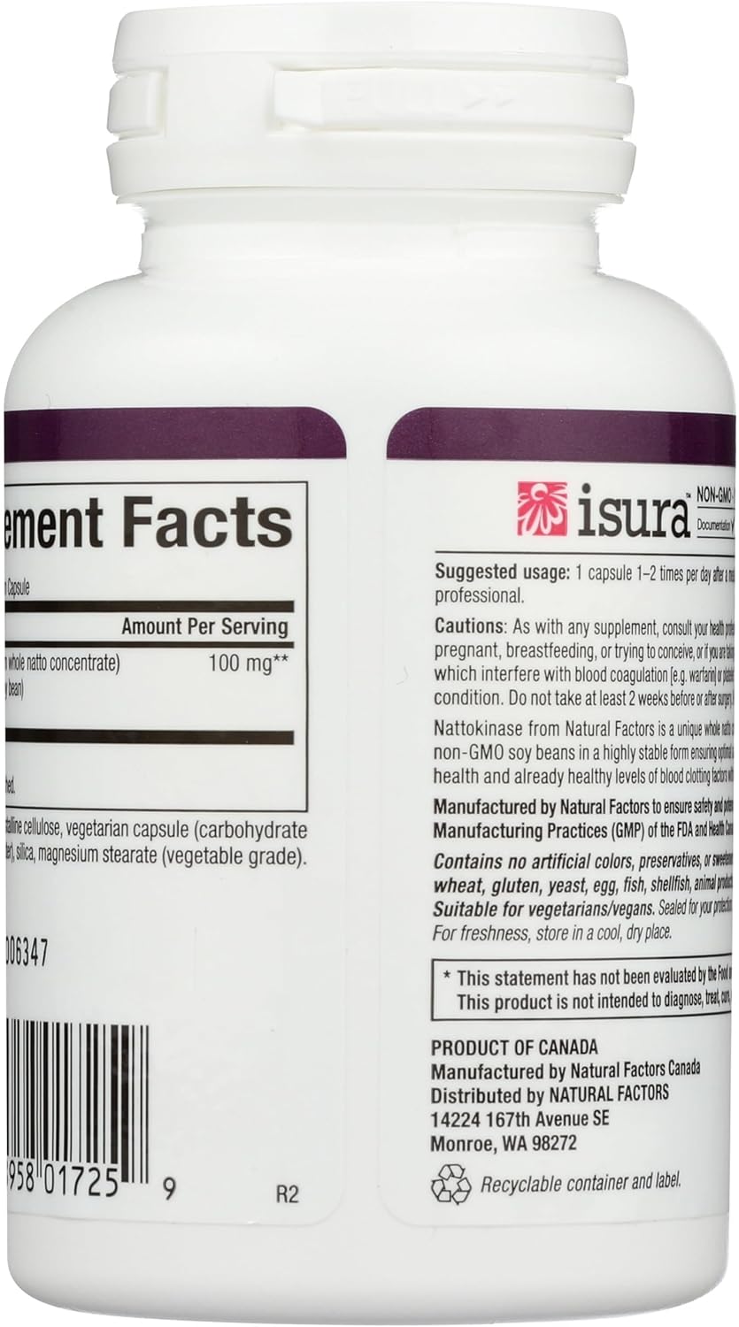 Natural Factors - Nattokinase 100mg, Supports Circulatory Health, 60 Vegetarian Capsules