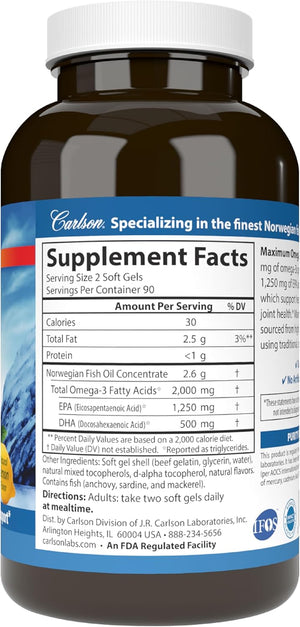 Carlson Maximum Omega 2,000 mg 180 ct