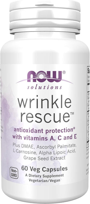 NOW Foods Solutions, Wrinkle Rescue™ Capsules, Targeted Blend with Vitamins A, C and E, 60 Capsules